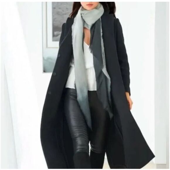 Cushnie Oversized Carly Long Scarf Wrap Black Gray Cream Ombre…$150 MSRP New - Picture 1 of 8